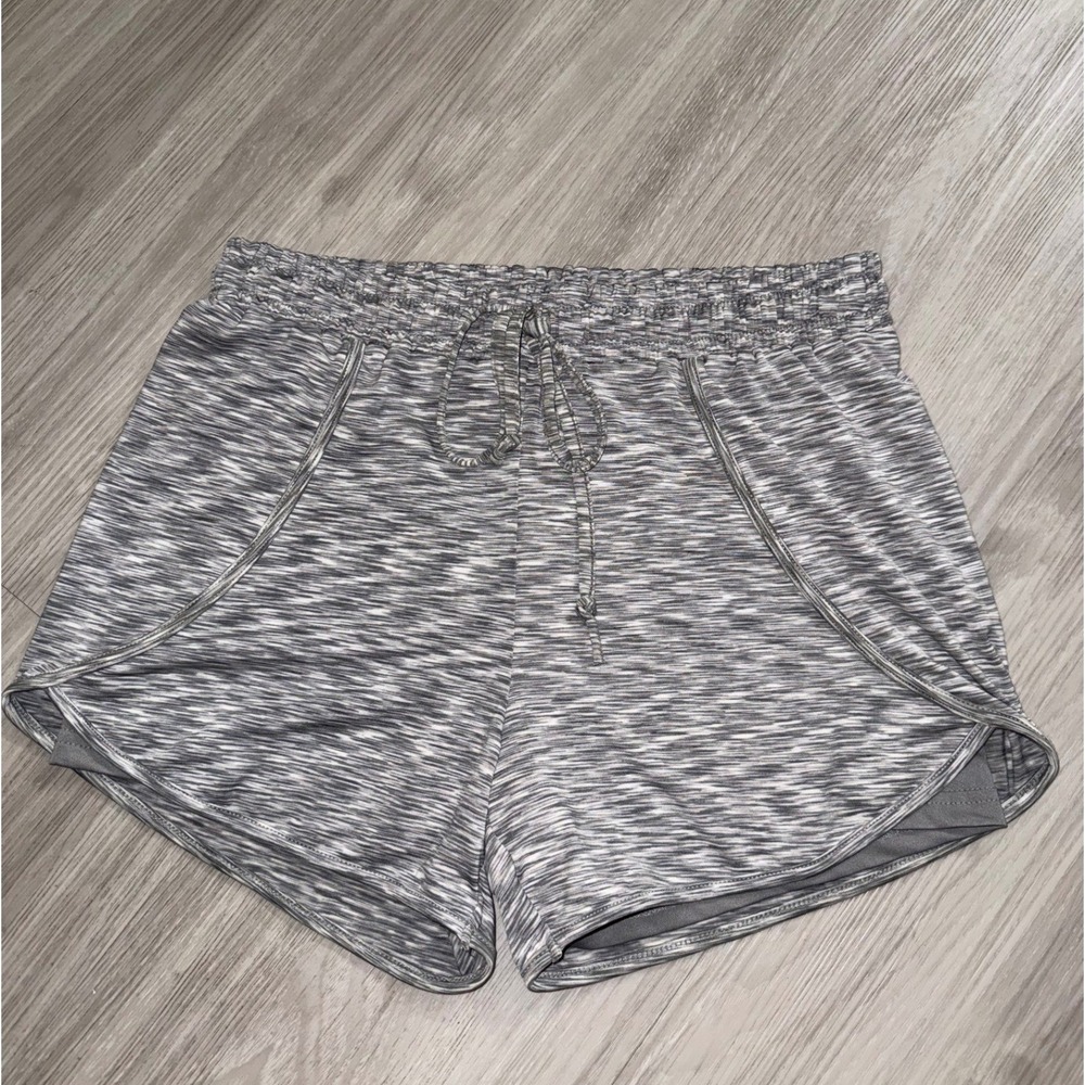 BlevonH Womens Space Dye Athletic Shorts Grey White Liner Drawstring Small